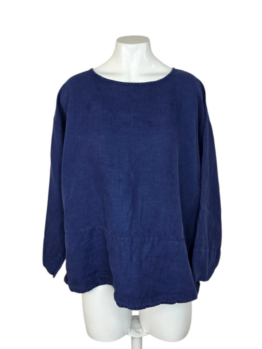 Bryn Walker 100% Linen Lagenlook Wide Sleeve Top, Blue, Button Side, XS,Oversize